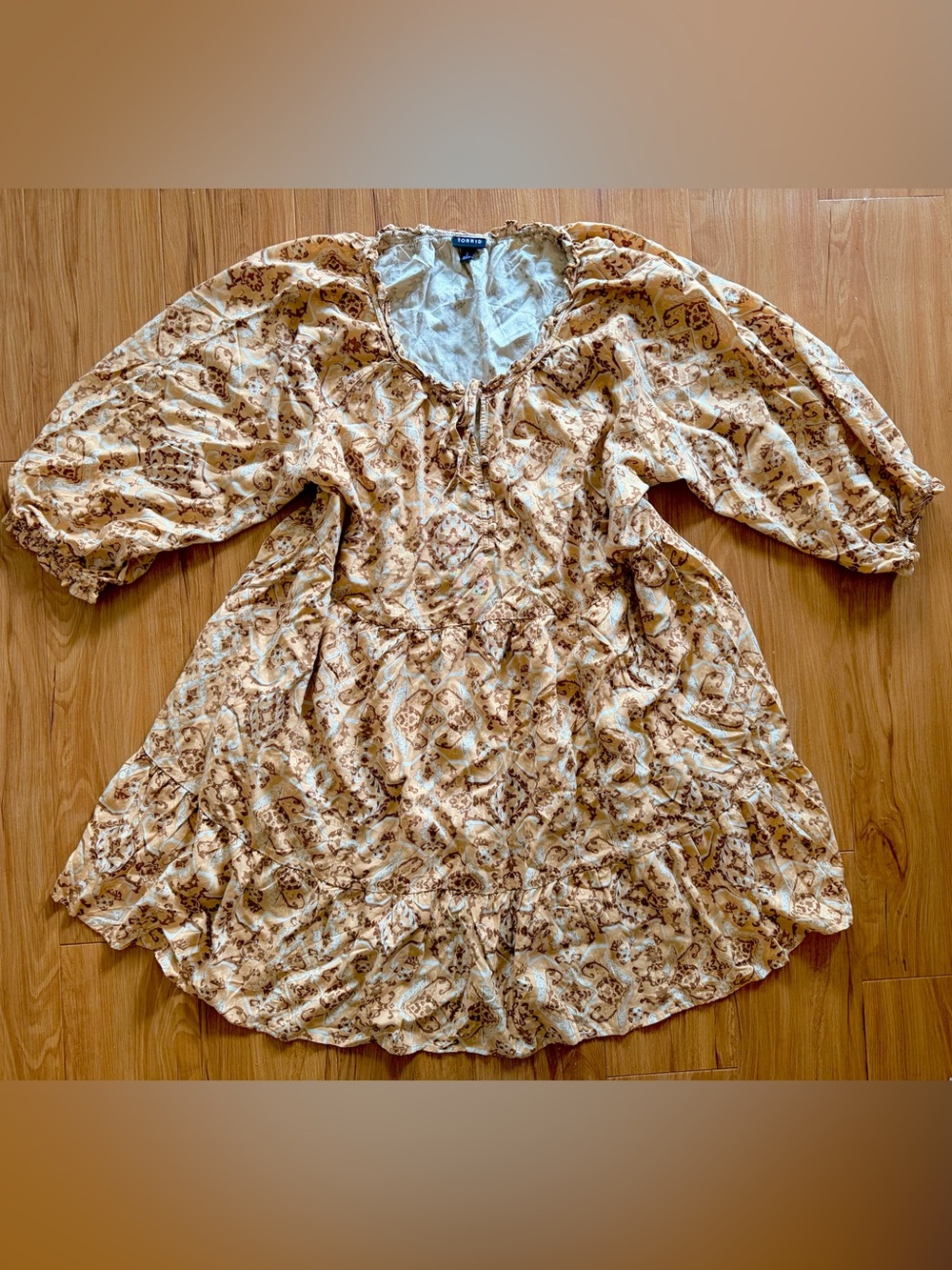 torrid Beige and Brown Paisley Peasant Dress